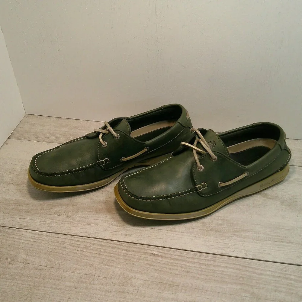 Tommy Bahama Classic Preppy Green Leather Casual Retro Boat Shoes Loafers 9M